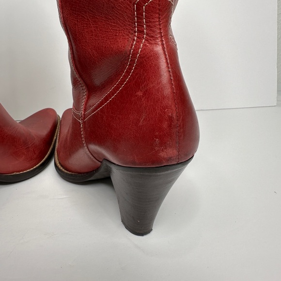 Steven Red Leather Cowboy Cowgirl Western Boots - Picture 11 of 16